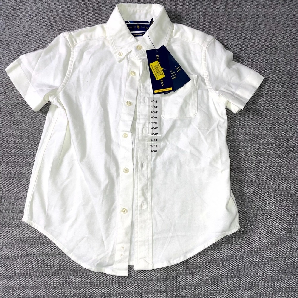 Ralph Lauren Shirt Boys 4/4T White Pony Logo Back Box Performance Button Down